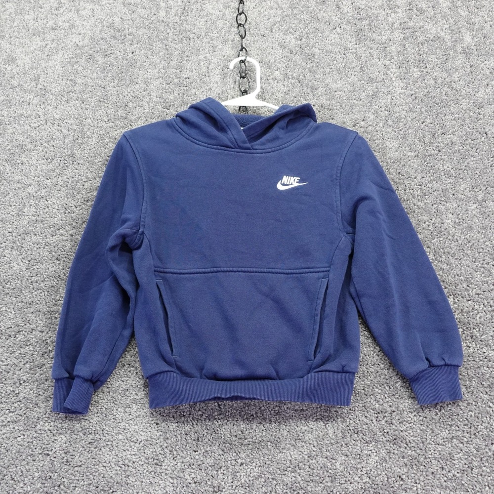 Nike Hoodie Boys Small Blue Fleece Pullover Swoosh Logo Hooded Sweatshirt